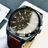 Fossil FS5798 Men's Watch - Black & Brown Leather