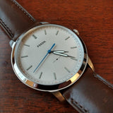 Fossil Minimalist Off White Dial Brown Leather Strap Watch for Men - FS5306