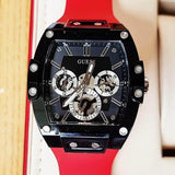 Guess Phoenix Multifunction Black Dial Red Rubber Strap Watch for Men - GW0203G4