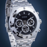 Guess Continental Black Dial Silver Steel Strap Watch for Men - GW0260G1