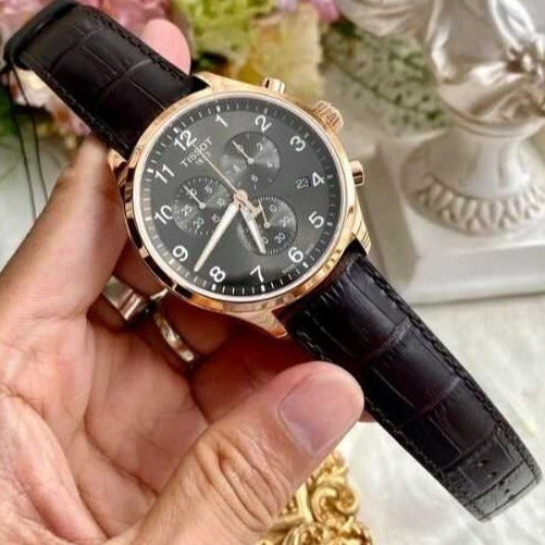 Tissot T Sport Chrono XL Classic Brown Dial Brown Leather Strap Watch For Men - T116.617.36.057.01