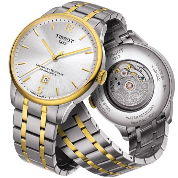 Tissot Chemin Des Tourelles Powermatic 80 Cosc Silver Dial Two Tone Steel Strap Watch For Men - T099.408.22.038.00