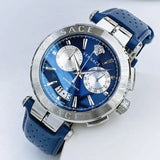 Versace Aion Chronograph Quartz Blue Dial Blue Leather Strap Watch for Men - VE1D01220