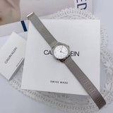 Calvin Klein Minimal White Dial Silver Mesh Bracelet Watch for Women - K3M23126