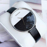 Calvin Klein Rise White Grey Dial Black Leather Strap Watch for Women - K7A231C3