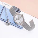 Calvin Klein Minimal White Dial Silver Mesh Bracelet Watch for Women - K3M5215X