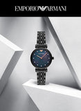 Emporio Armani Gianni T-Bar Quartz Black Mother of Pearl Dial Black Steel Strap Watch For Women - AR11268