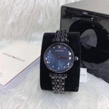 Emporio Armani Gianni T-Bar Quartz Black Mother of Pearl Dial Black Steel Strap Watch For Women - AR11268