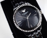 Emporio Armani Ceramica Crystals Black Dial Black Ceramic Strap Watch For Women - AR1478