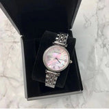 Emporio Armani Gianni T Bar Pink Mother of Pearl Dial Silver Steel Strap Watch For Women - AR1779