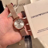 Emporio Armani Gianni T Bar Silver Dial Rose Gold Mesh Bracelet Watch For Women - AR1956