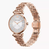 Emporio Armani Gianni T-Bar Crystals Silver Dial Rose Gold Steel Strap Watch For Women - AR11446