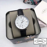 Fossil Jacqueline Quartz White Dial Black Leather Strap Watch for Women - ES3972