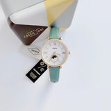 Fossil Jacqueline Analog Moonphase Mother of Pearl White Dial Green Leather Strap Watch for Women - ES5168