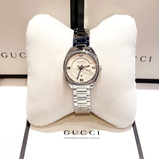 Gucci GG2570 Diamonds White Dial Silver Steel Strap Watch For Women - YA142506