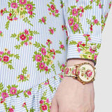 Gucci G Timeless Floral Gold Dial White Leather Strap Watch For Women - YA1264084