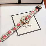 Gucci G Timeless Floral Gold Dial White Leather Strap Watch For Women - YA1264084