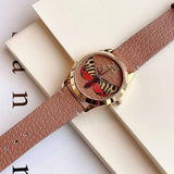 Gucci G Timeless Butterfly Brown Dial Brown Leather Strap Watch For Women - YA1264063