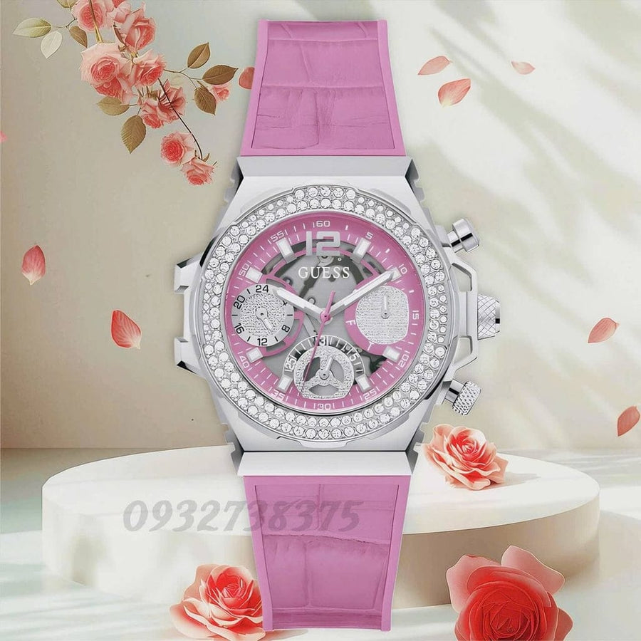 Guess Fusion Chronograph Pink Dial Pink Leather Strap Watch for Women - GW0553L1