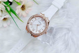 Guess Cosmo Diamonds Silver Dial White Rubber Strap Watch for Women - GW0034L2