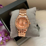 Guess Crystal Diamonds Rose Gold Dial Rose Gold Steel Strap Watch For Women - W11069L1