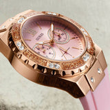 Guess Rose Gold Dial with Diamonds Pink Rubber Strap Watch For Women - W1053L3