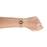 Michael Kors Camille Analog Red Dial Gold Steel Strap Watch For Women - MK7196