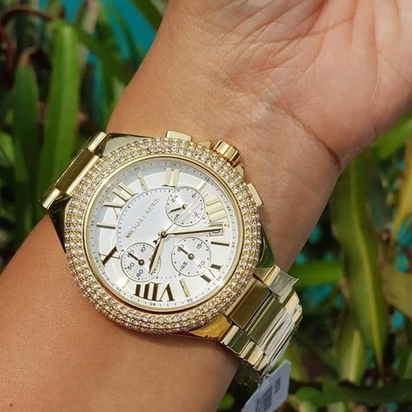 Michael Kors Camille Silver Diamonds Dial Gold Steel Strap Watch for Women - MK5756