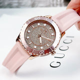 Michael Kors Runway Three Hand Crystal Pave Dial Pink Rubber Strap Watch For Women - MK6854