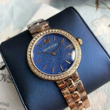 Swarovski Daytime Glittering Blue Dial Rose Gold Steel Strap Watch for Women - 5182277