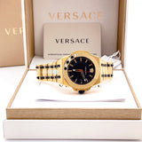 Versace Chain Reaction Quartz Black Dial Two Tone Steel Strap Watch for Men - VEDY00619