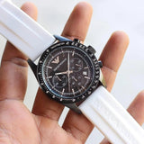 Emporio Armani Sportivo Chronograph Black Dial White Rubber Strap Watch For Men - AR6112