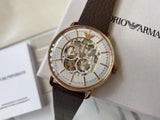 Emporio Armani Meccanico Automatic White Dial Brown Leather Strap Watch For Men - AR60027