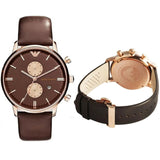 Emporio Armani Classic Chronograph Brown Dial Brown Leather Strap Watch For Men - AR0387