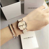 Emporio Armani Gianni T Bar Light Brown Dial White Leather Strap Watch For Women - AR1769