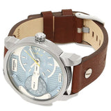 Diesel Mini Daddy LIght Blue Dial Brown Leather Strap Watch For Men - DZ7321