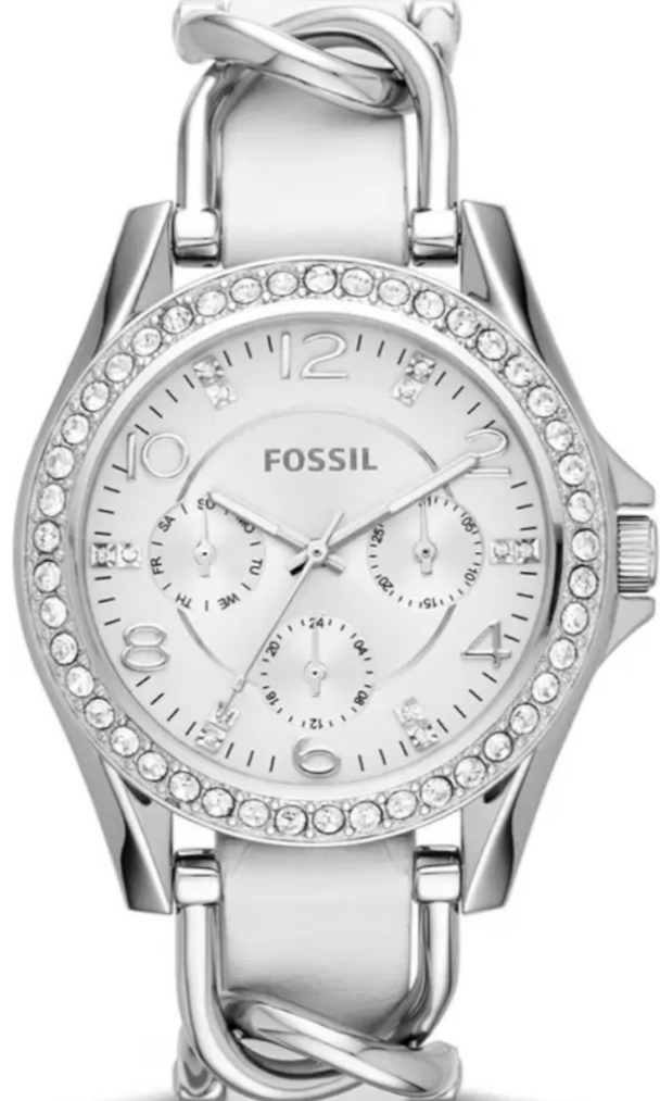 Fossil Riley White Dial White Leather Strap Watch for Women - ES3463