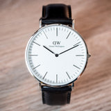 Daniel Wellington watch with black leather strap