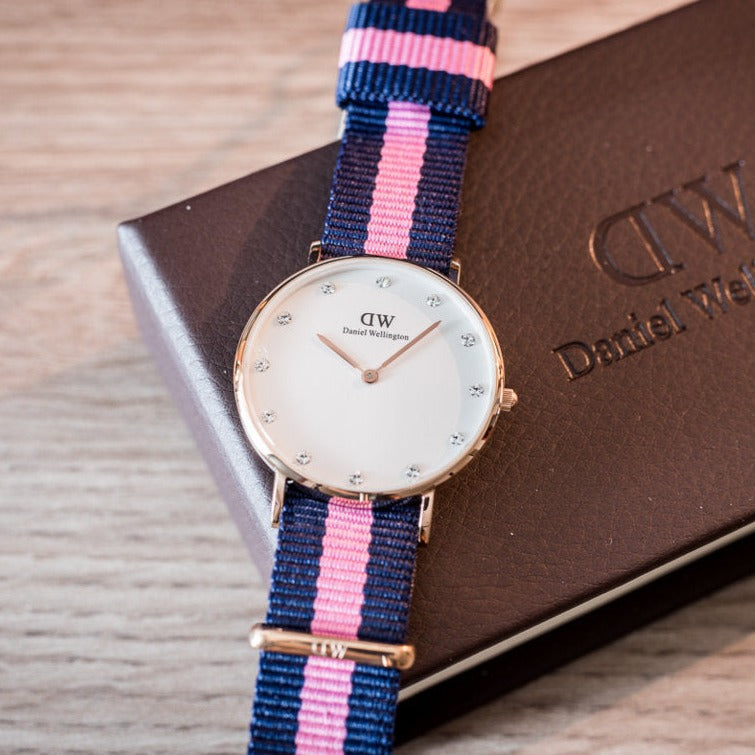 Daniel Wellington Classy Winchester White Dial Two Tone NATO Strap Watch For Women - DW00100077