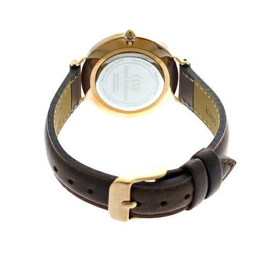 Daniel Wellington Classic Petite Bristol Black Dial Brown Leather Strap Watch For Women - DW00100165