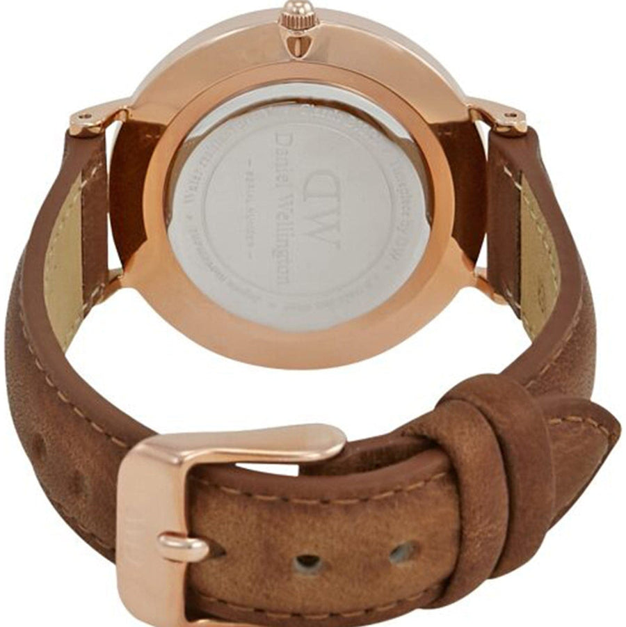 Daniel Wellington Petite Durham White Dial Brown Leather Strap Watch For Women - DW00100172