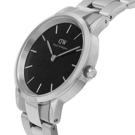 Daniel Wellington Iconic Link Black Dial Silver Steel Strap Watch for Women - DW00100204