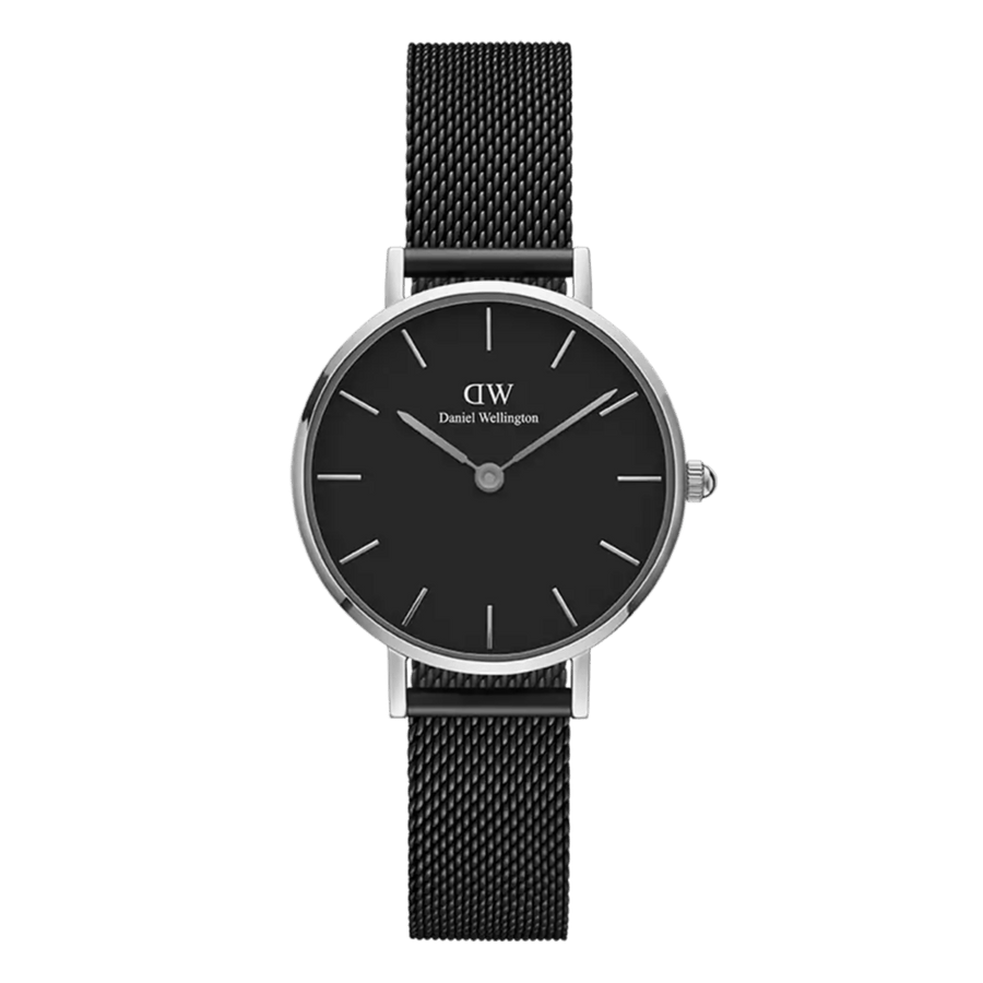 Daniel Wellington Petite Ashfield Black Dial Black Mesh Strap Watch For Women - DW00100246