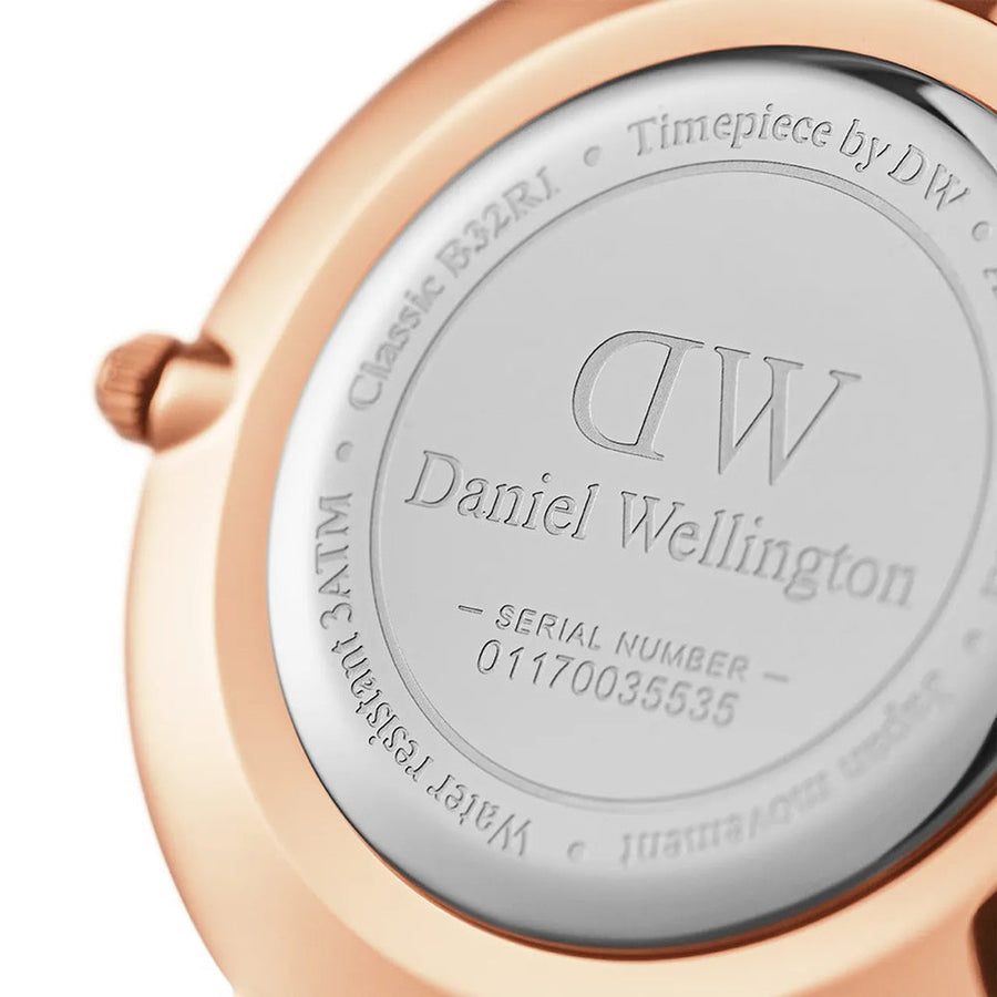 Daniel Wellington Classic Petite Bondi Black Dial White Leather Strap Watch For Women - DW00100283