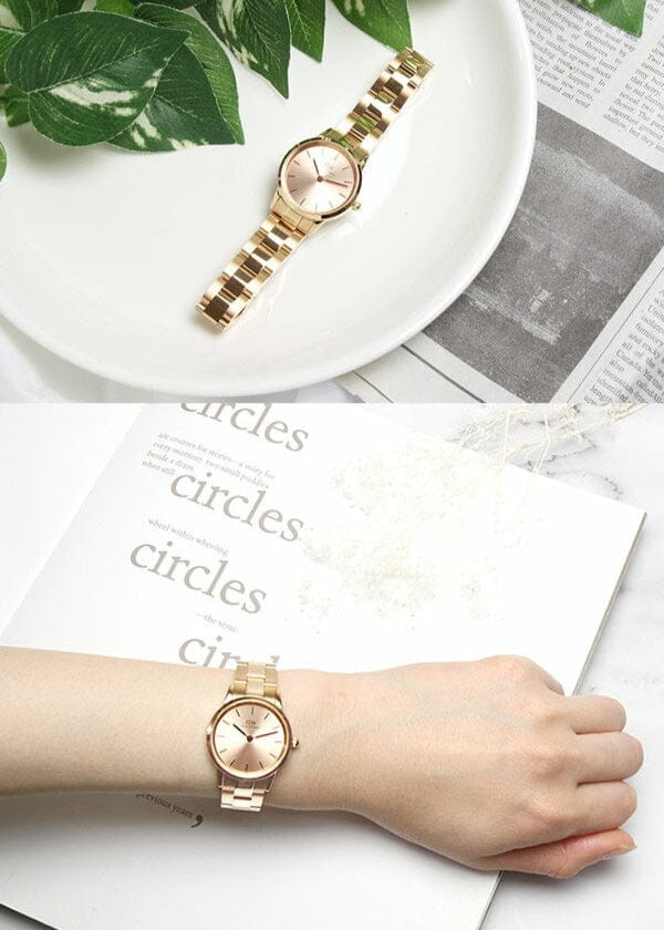 Daniel Wellington Iconic Link Unitone Rose Gold Dial Rose Gold Steel Strap Watch For Women - DW00100401