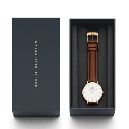 Daniel Wellington Classic Petite Bristol White Dial Brown Leather Strap Watch For Women - DW00100227