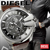 Diesel Mega Chief Black & Silver Round Dial Brown Leather Strap Watch For Men - DZ4290