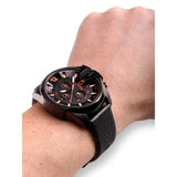 Diesel Mega Chief Chronograph Black Dial Black Leather Strap Watch For Men - DZ4291