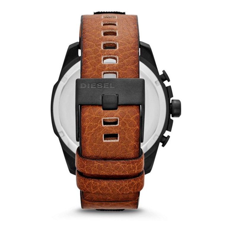 Diesel Mega Chief Quartz Black Dial Two Tone Leather Strap Watch For Men - DZ4305