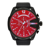 Diesel Mega Chief Black Dial Black Leather Strap Watch For Men - DZ4323